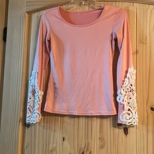 Women's Pink Lace Sleeve Top